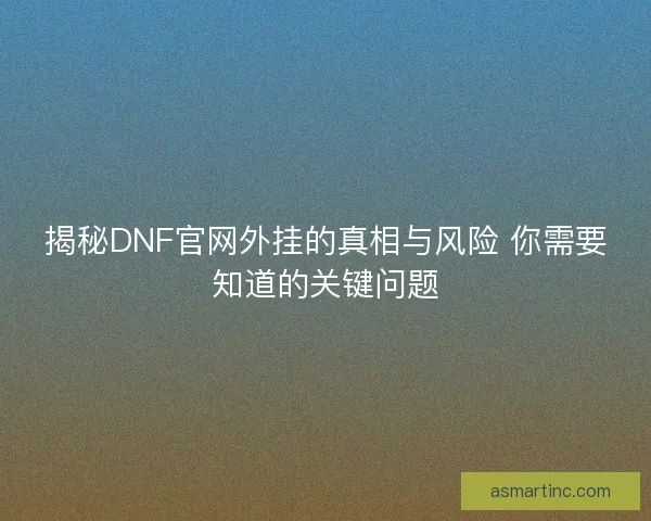 揭秘DNF官网外挂的真相与风险 你需要知道的关键问题